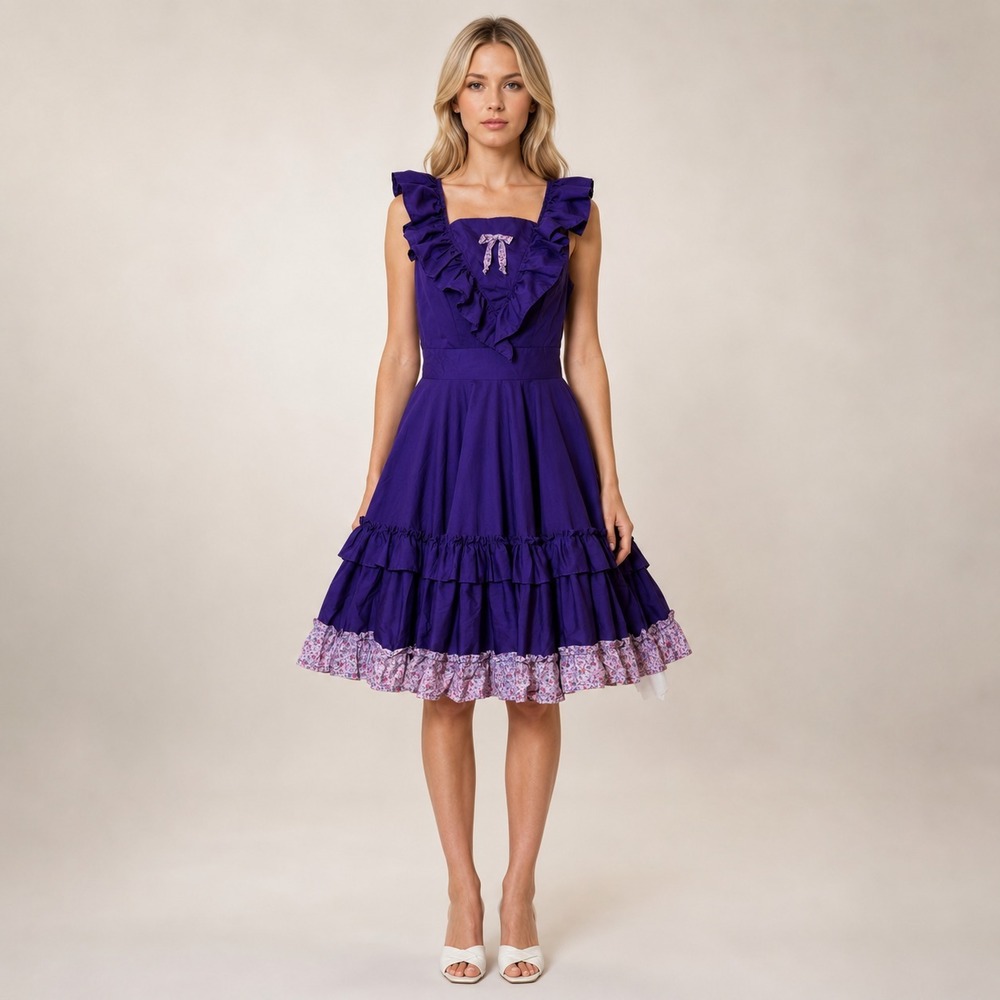 Partners Please Vintage Ethereal Ruffle Twirl Square Dance  Whimsy Dress  SZ‎ 6